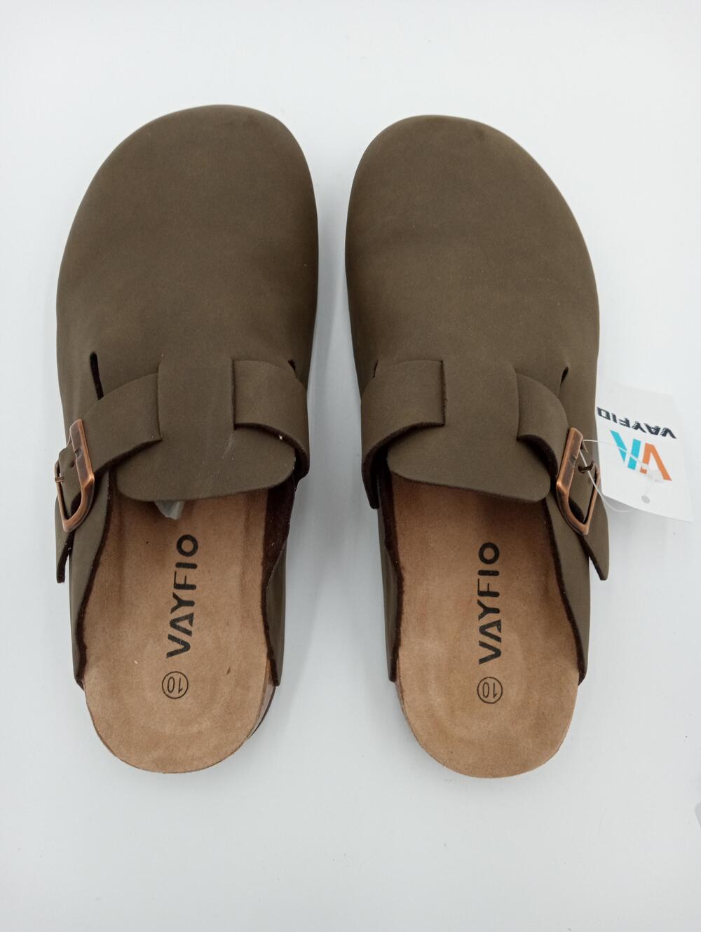 VAYFLO Shoes Womens Brown Clog Mule Slip On Buckle Sandals Comfort Size 10